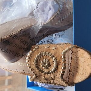 Cork and Gold Embellished Sandals